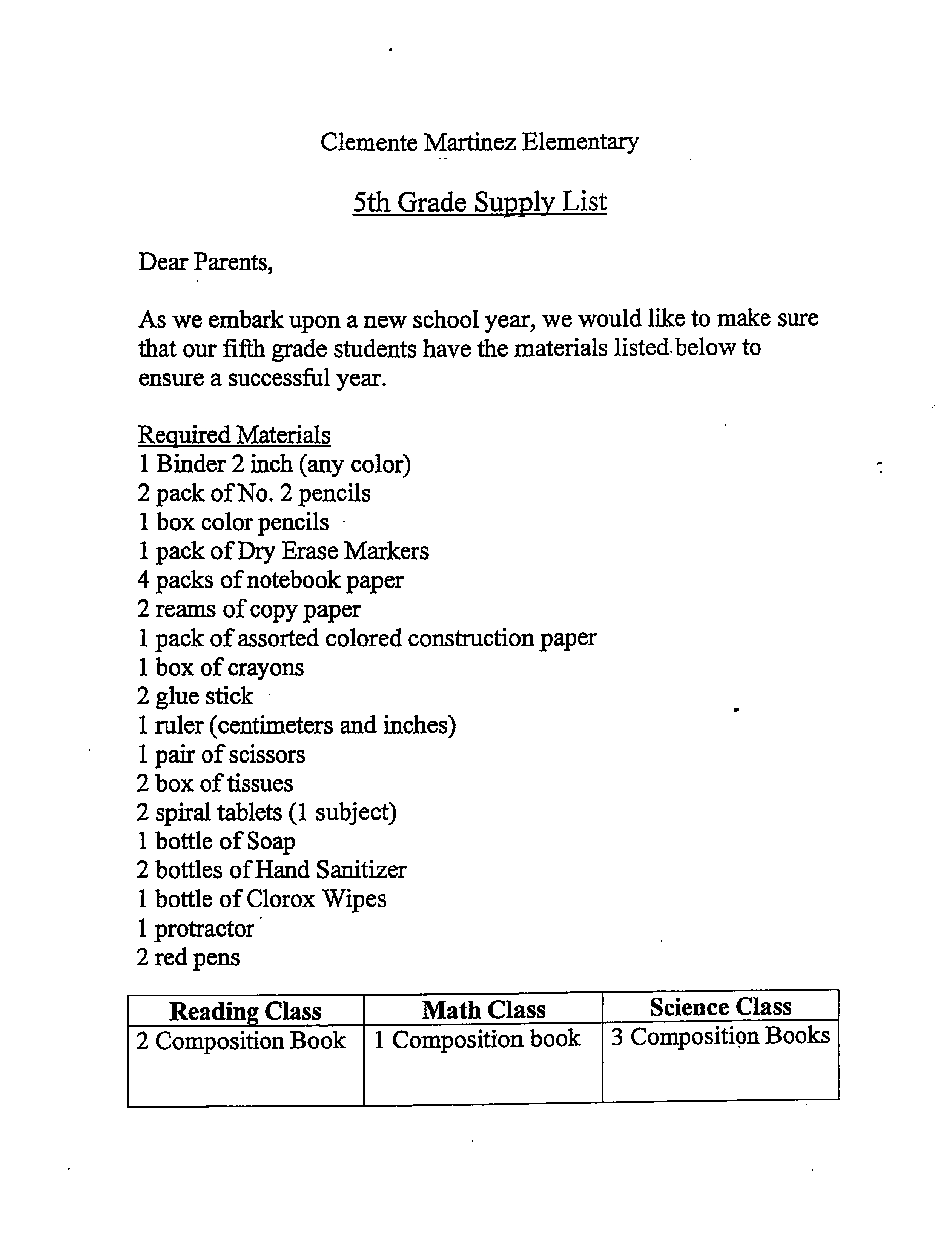 School Supply List / School Supply List